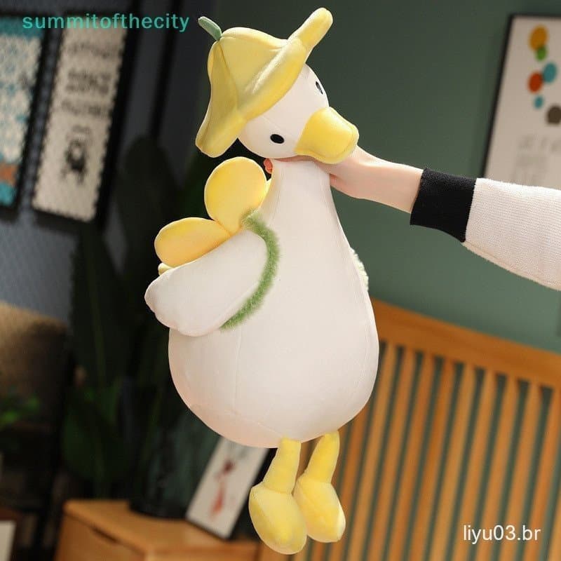 【 summitofthecity 】 Cute Chapéu De Flor Boneca De Pelúcia De Pato Recheada Brinquedo Grande Almofada De Ganso Branco Apa