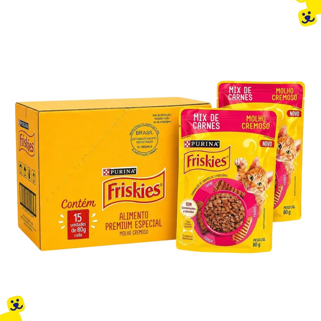 Sachê para Gatos Ração Úmida para Gatos Kit 15 Sachê Friskies Mix de Carnes Gatos Adultos 80g