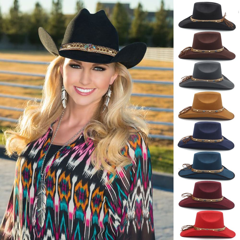 Primavera outono inverno das mulheres dos homens equitação chapéu de feltro de lã ocidental chapéu de Cowboy britânico e