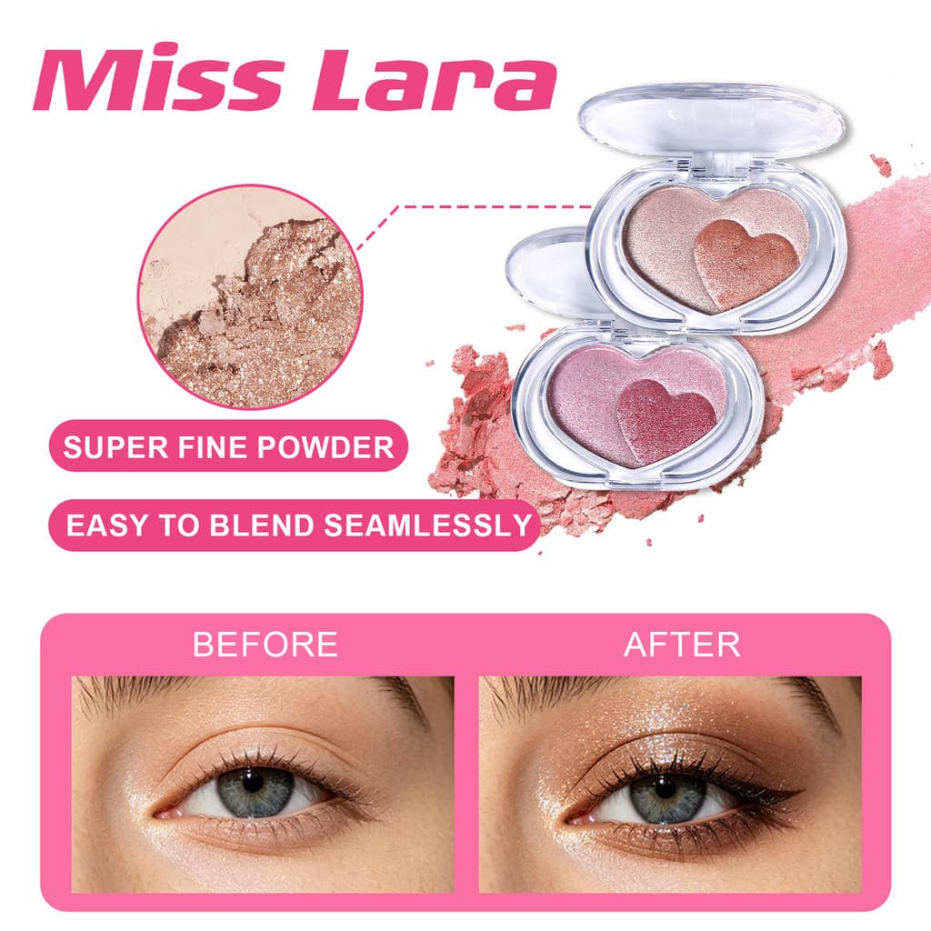MISS LARA Sombra de Olhos em Pó de 4 Cores com Efeito Duplo, Iluminador e Blush