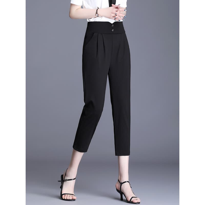 Calças cortadas femininas verão outono estilo pequeno tamanho grande Drape cintura alta mais magro olhar Casual solto ce