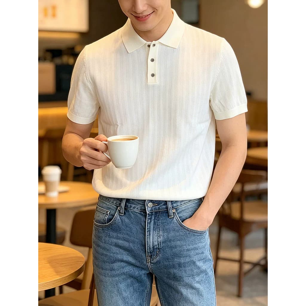 Street Wear bonito velho dinheiro estilo cavalheiro camisa POLO de manga curta masculina verão lapela cor sólida malha n