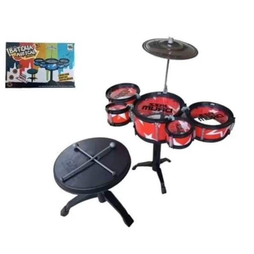 Bateria Instrumento Musical de Brinquedo infantil 5 Tambores com Banco e sem Banco