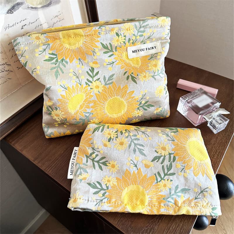 Girassol tridimensional saco cosmético senhoras ins estilo literário pequeno fresco cuidados com a pele produto saco de