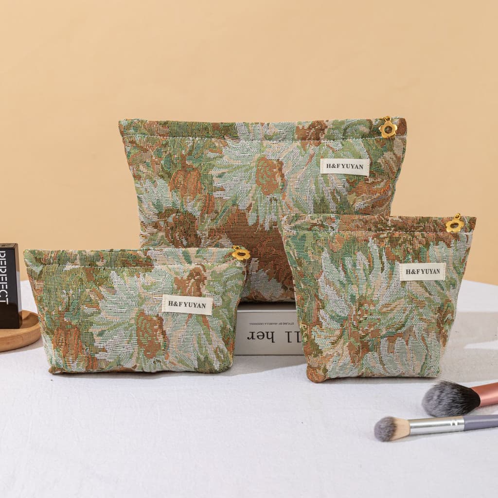 Elegante bordado pintura a óleo saco cosmético feminino batom almofada de ar saco de armazenamento portátil Outing moeda