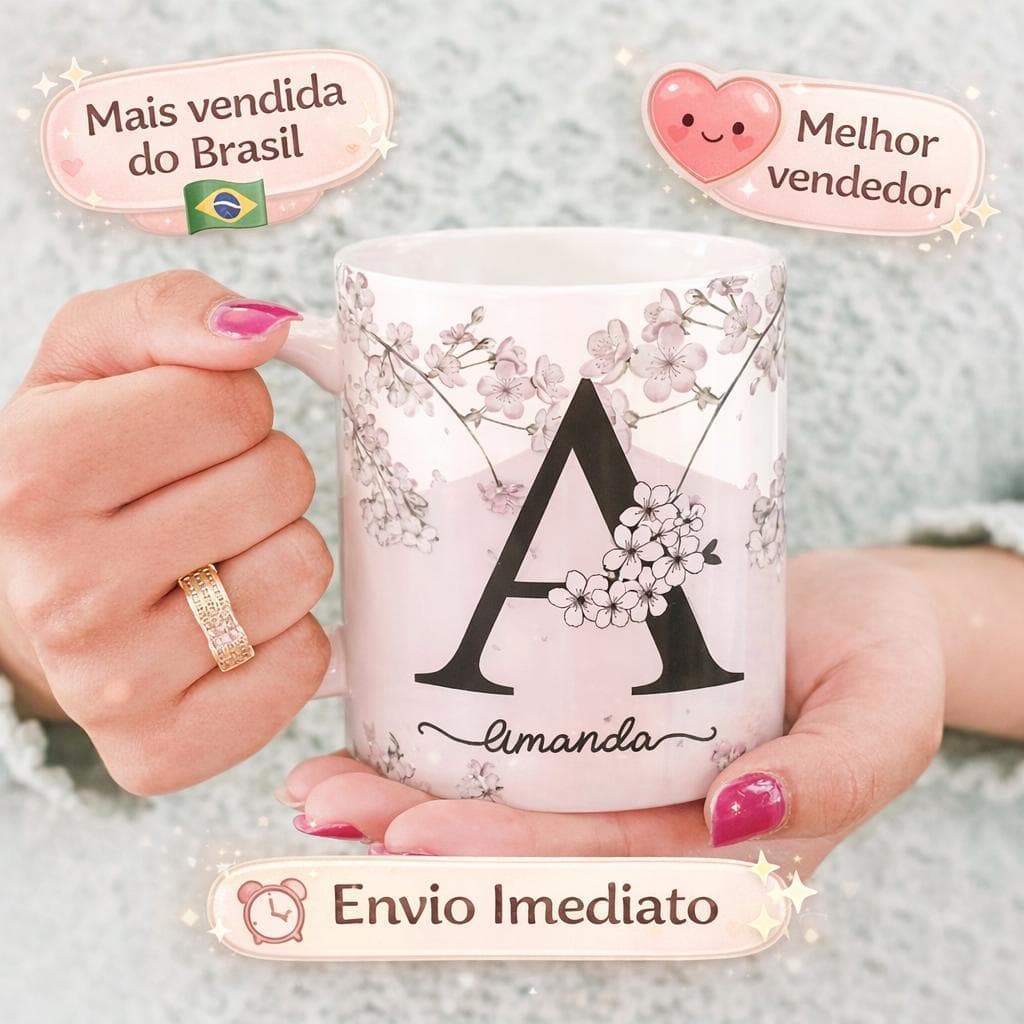 Caneca Personalizada Nome Cerejeira Floral Com seu Nome e Frase