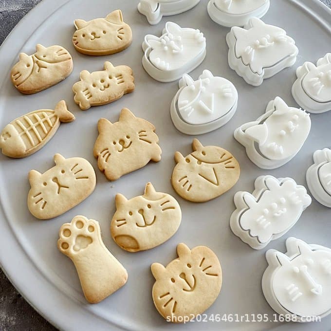 Molde de biscoito em formato de peixe e gato, estilo japonês, fofo, para pet, mini pata de gato, ferramenta de confeitar