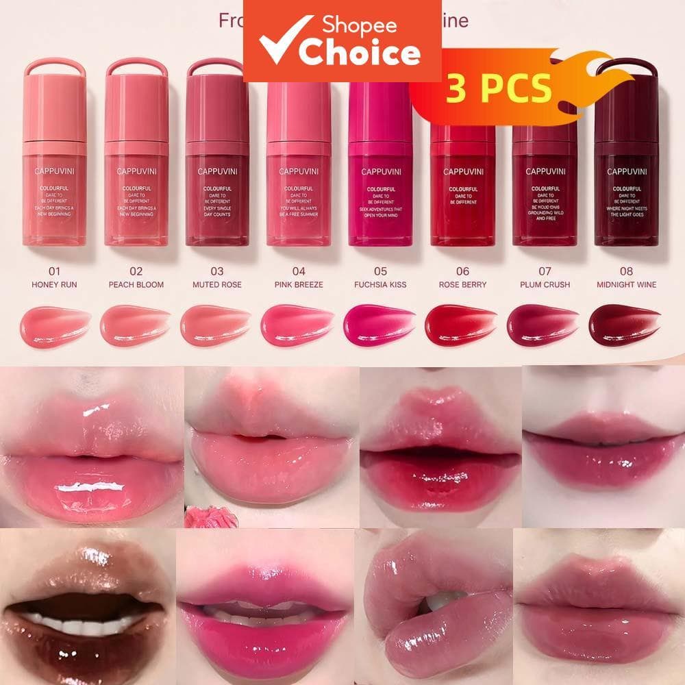 CAPPUVINI Gloss Labial Espelho Brilhante 3 Peças 15g Hidratante Longa Duração Realça o Tom Pele Uso Diário