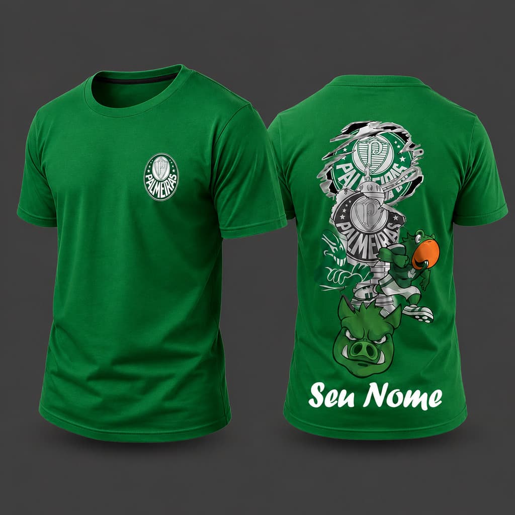 Camiseta Personalizada com Seu Nome Porco Palmeiras Futebol Time Verdão Envio Imediato by Mood Vest
