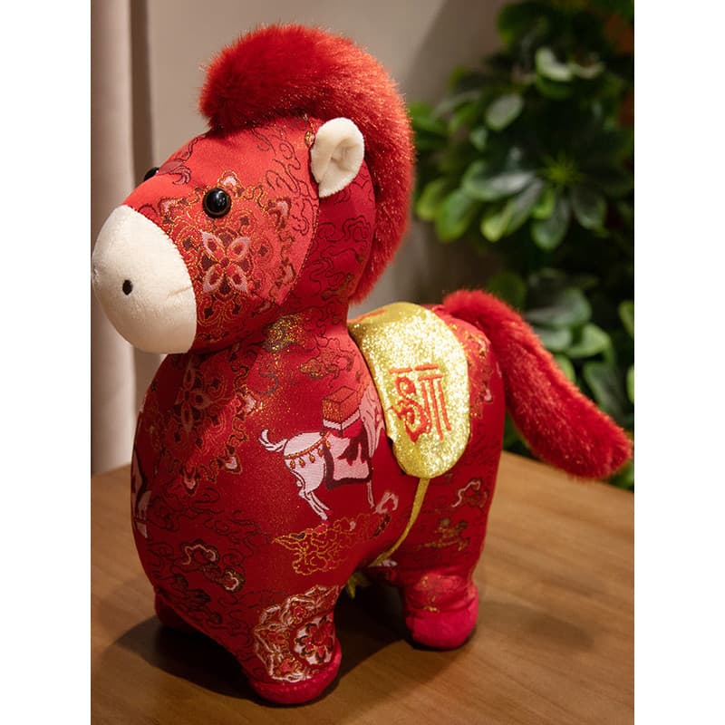 Fuman luminoso brocado cavalo boneca nacional na moda tecido pônei boneca vermelho festivo flor brocado empresa reunião