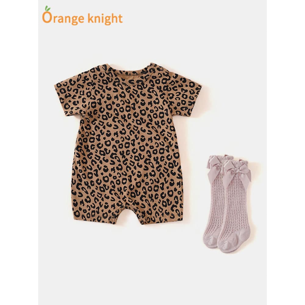 Bebê bebê leopardo impressão macacão verão 3 meses bebê menina 6 pacotes bonito Super bonito princesa versão coreana mac