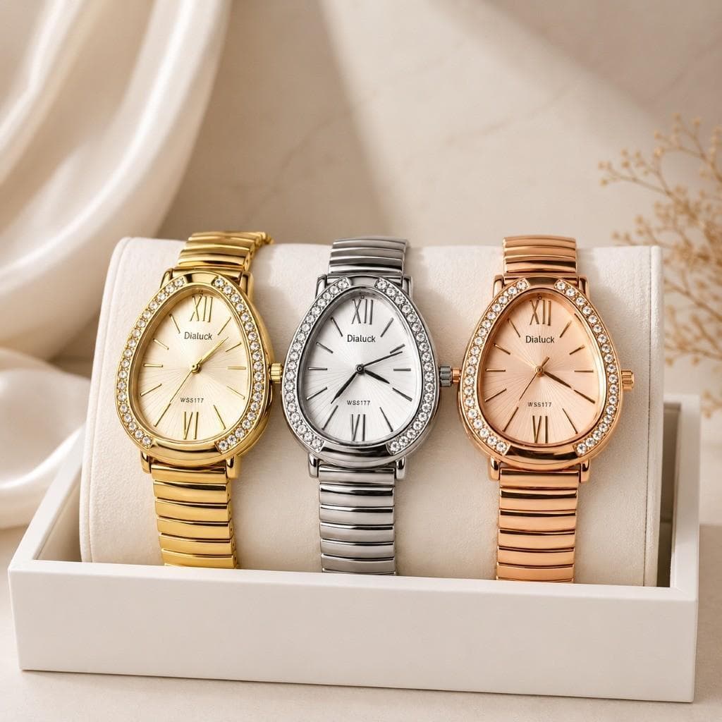 Relógio Feminino Luxo Oval Quartz Pulseira Flexível com Pedras Elegante Dourado Rose Gold Prata