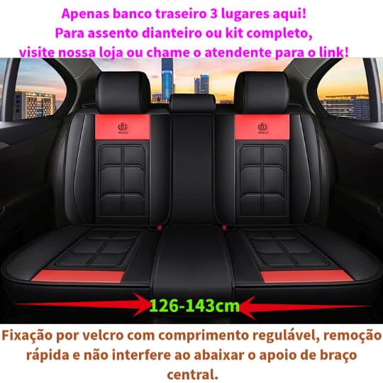Capa Banco Universal Banco Traseiro 3 Lugares | Couro PU Impermeável | Compatível com Airbag