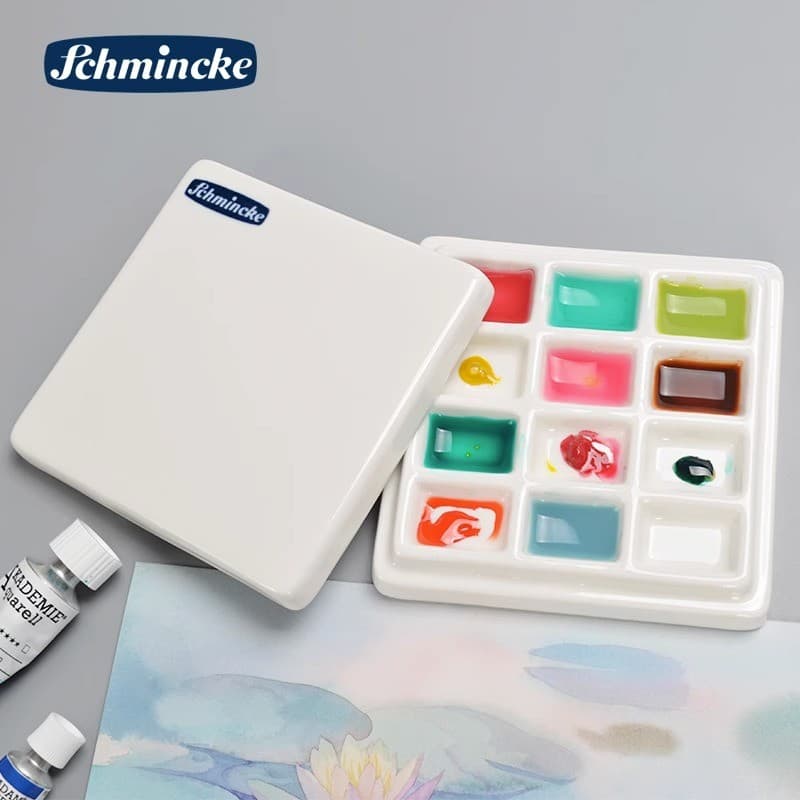 Alemão Smike 12 grades com tampa paleta de cerâmica pintura arte acrílico aquarela pintura guache paleta quadrada