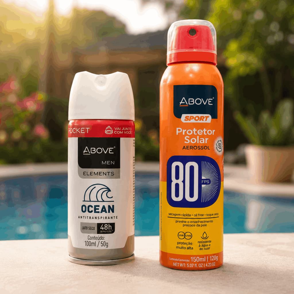 Kit Protetor Solar 80 FPS Aerossol Above Sun + Desodorante Ocean Men