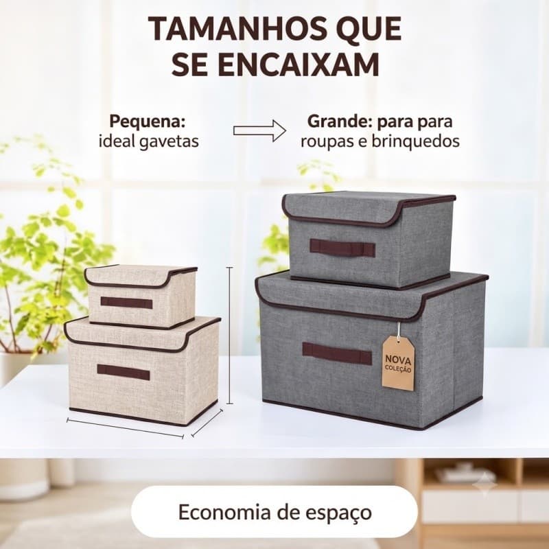 Kit 3 Caixas Organizadoras de Tecido com Tampa Dobrável Multiuso Preço Baixo Por Unidade