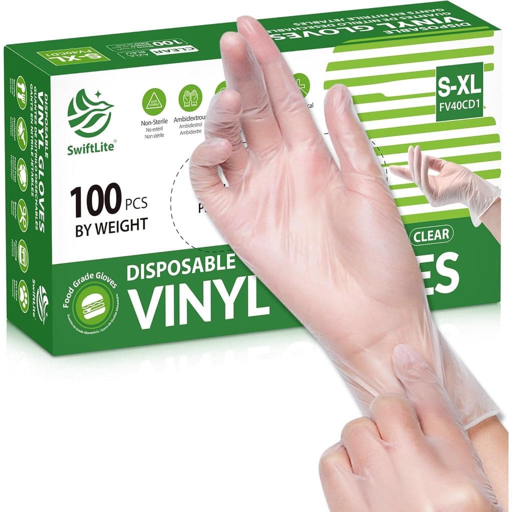 Luvas Descartáveis de Vinil SWIFTLITE, Seguras para Alimentos, Sem Látex, Sem Pó, Luvas Plásticas Transparentes para Coz