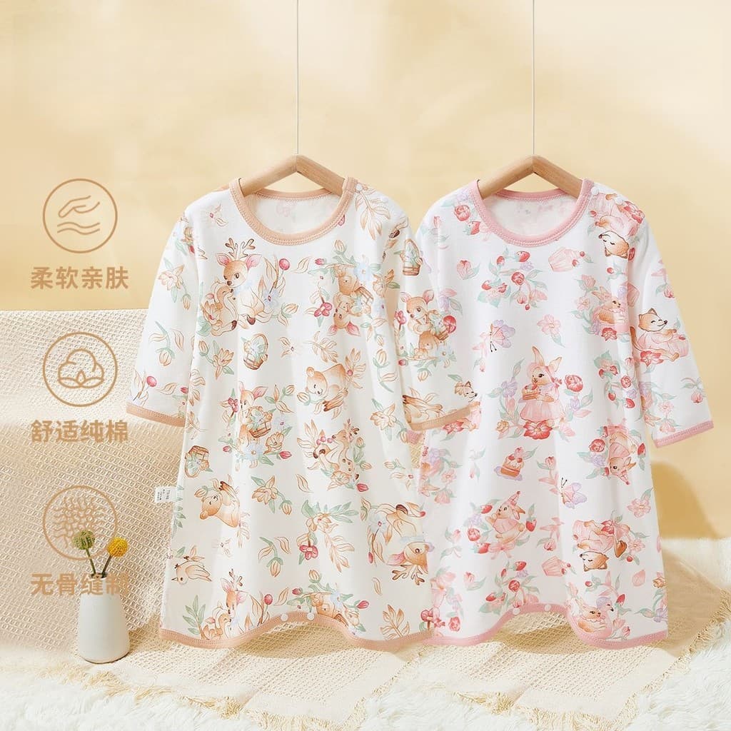 Camisola de bebê quatro estações algodão puro meninos meninas manga comprida roupas de ar condicionado pijamas bebê à pr