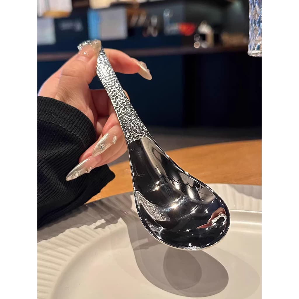 [Estilo próprio] Colher para beber martelada estilo coreano Colher de aço inoxidável para beber sopa escavar melancia Co
