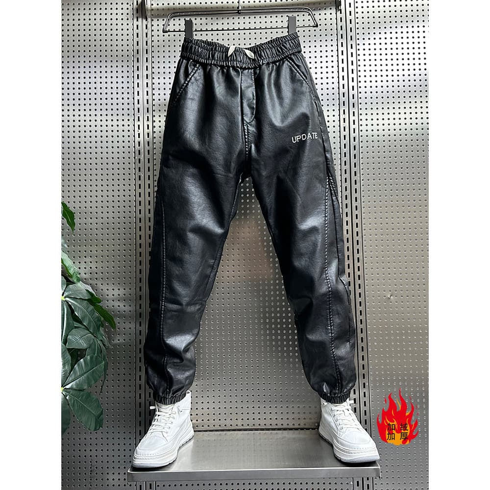 Forro de lã calças de couro dos homens outono inverno ao ar livre calças esportivas quentes All-Match calças espessadas