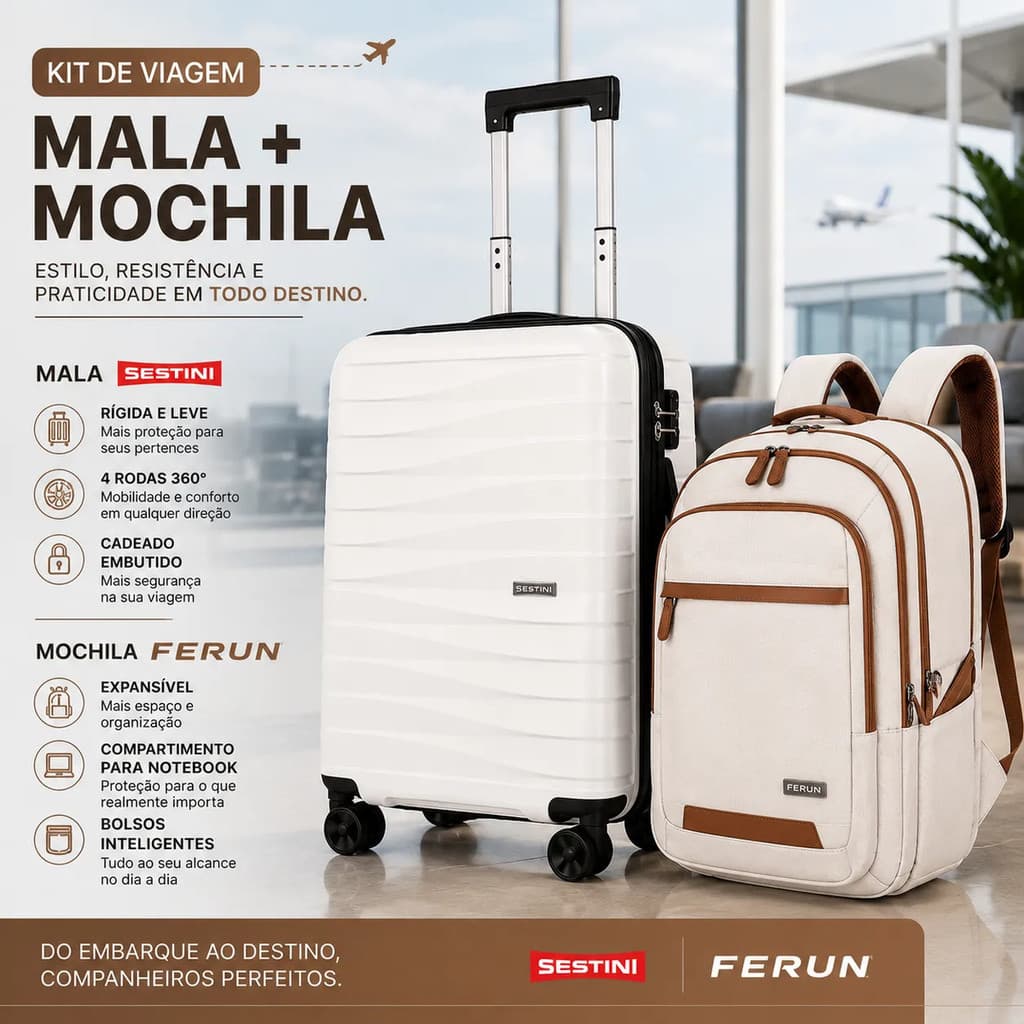 Kit Mochila E Mala Bordo Sestini Polipropileno 360 Inquebrá
