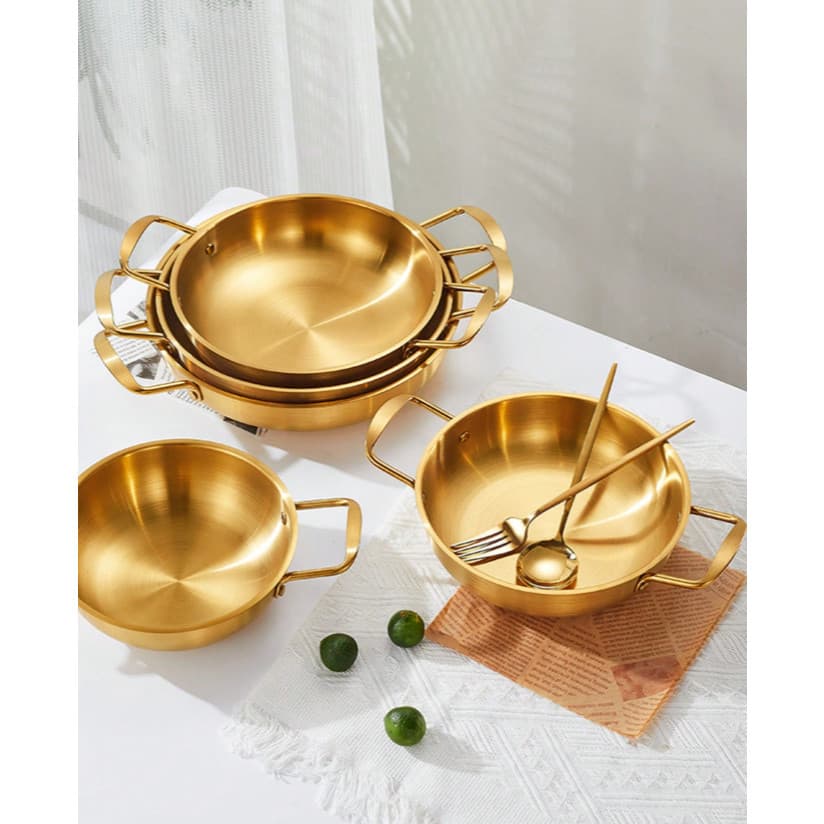 Panela Dourada em Aço Inox com Alças Duplas – 3 Tamanhos (Vendidas Separadamente)