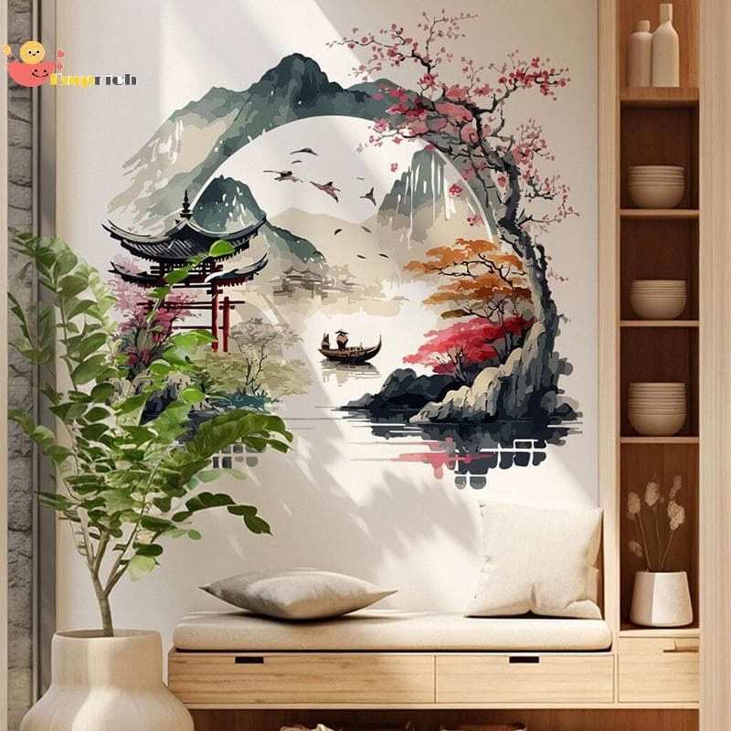 EMCH > Pintura De Paisagem Pássaros Montanha Rio Parede Stier Baground Casa Quarto Cozinha Geladeira Decoração Para Deca