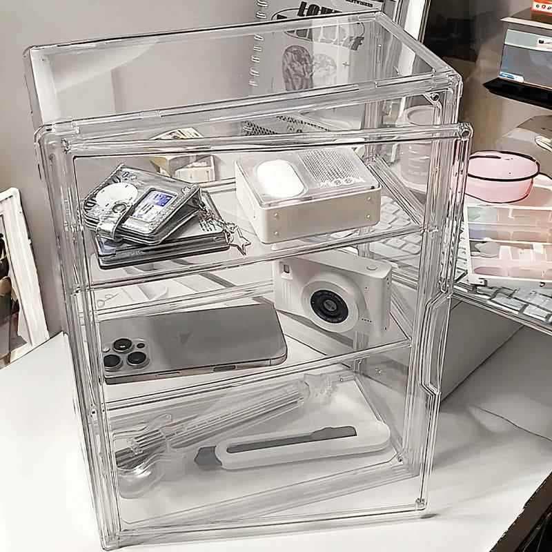 Caixa de armazenamento acrílica transparente alta, armário de três camadas, Anti-poeira, figura de mesa, barra, caixa de