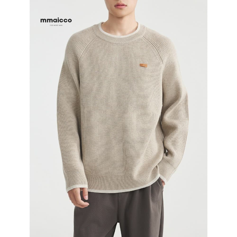 Momaike masculino grosso lingote agulha pulôver camisola de fundo masculino 2025 inverno manga Raglan contraste cor cami