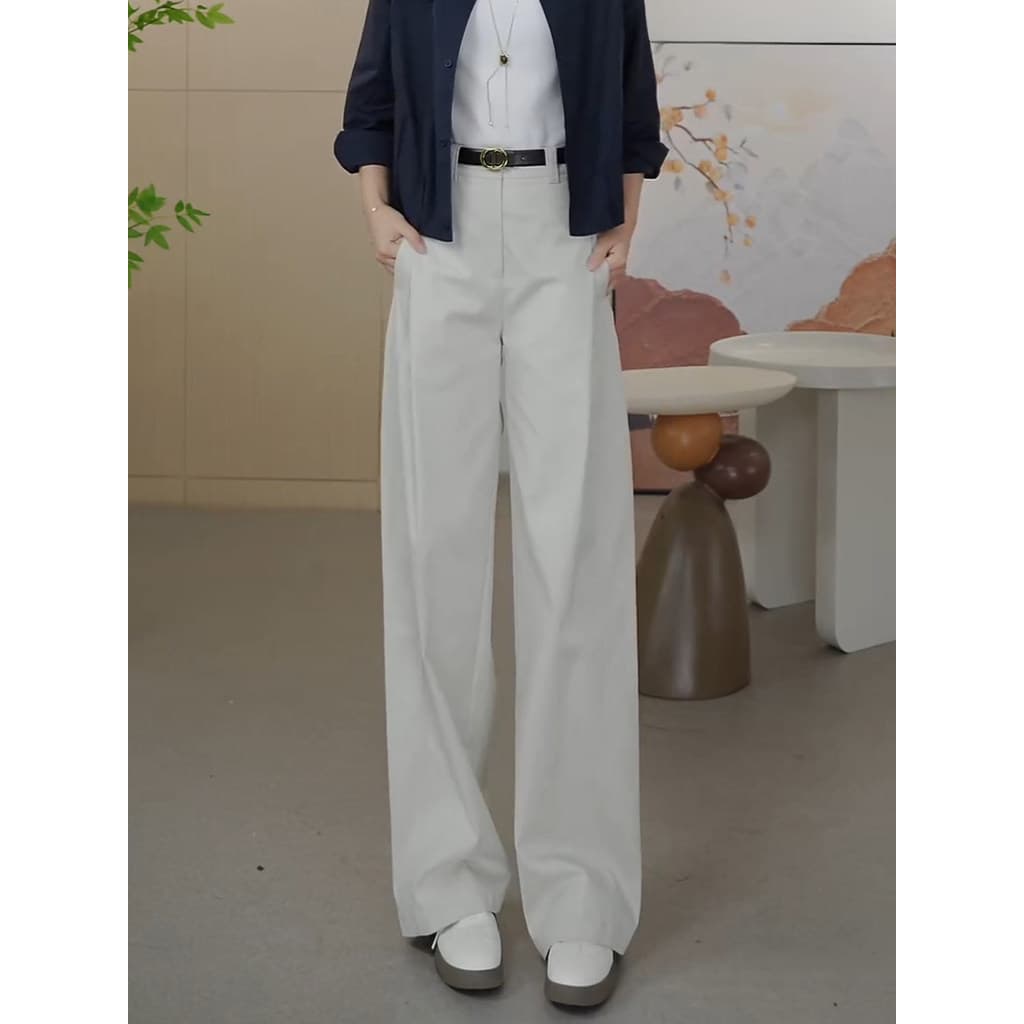 Cintura alta em linha reta calças casuais verão Drape velho dinheiro estilo calças femininas 2026 novo estilo estreito c