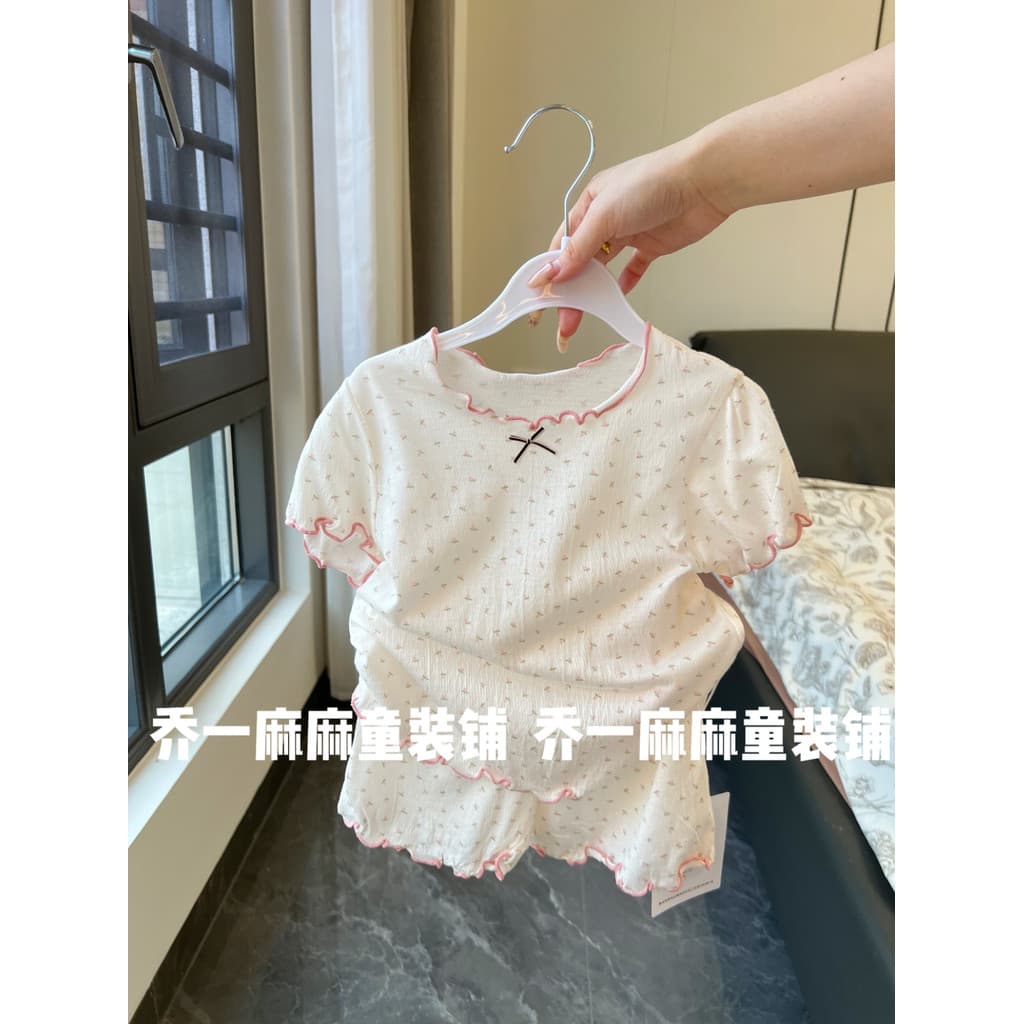 Meninas terno respirável estilo fino pijamas crianças Shorts de manga curta terno Floral moda verão terno de duas peças