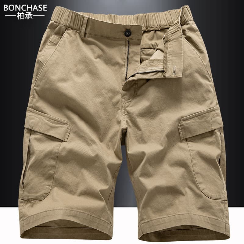 Verão Multi-saco Shorts masculino ao ar livre Casual calças de perna reta macacão solto cor sólida meia-idade jovem