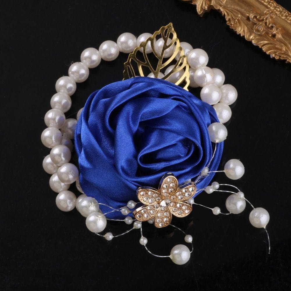 Corsage De Pulso , Flores De Dama De Honra Com Fita De Pérola , Pulseira De Flor De Casamento De Rosa Artifici