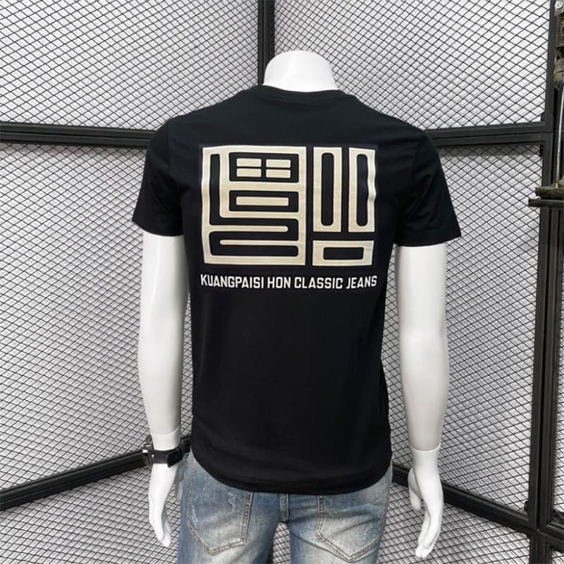 Street Wear impresso camiseta de manga curta masculina em torno do pescoço algodão mercerizado 2026 verão novo estilo ve