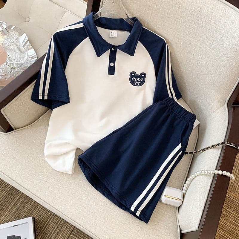 Moda Casual esportes terno feminino verão menina estilo japonês estilo Preppy solto camisa polo Shorts de manga curta te
