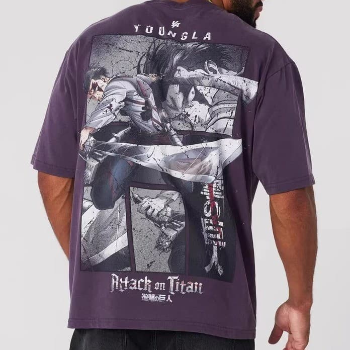 YL League Attack on Titan Camiseta masculina americana grande exército gigante esportes Fitness algodão puro manga curta