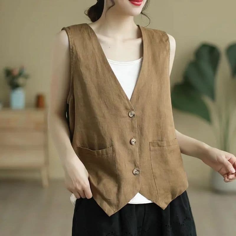 Retro verão fino colete literário novo estilo solto Casual sem mangas colete Cardigan jaqueta exterior topo