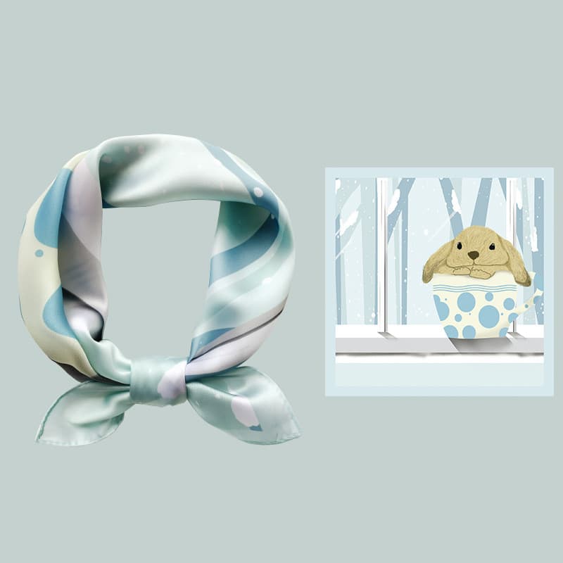 Bonito coelho hortelã verde pequeno lenço quadrado lenço de seda feminino pescoço primavera verão lenço fino camisa comb