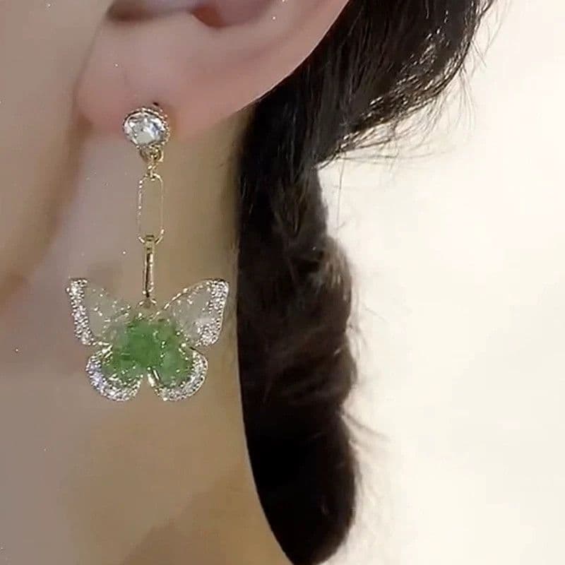 Luz francesa luxo assimétrico borboleta verde borla 2025 novo estilo brincos influenciador exclusivo estilo AB