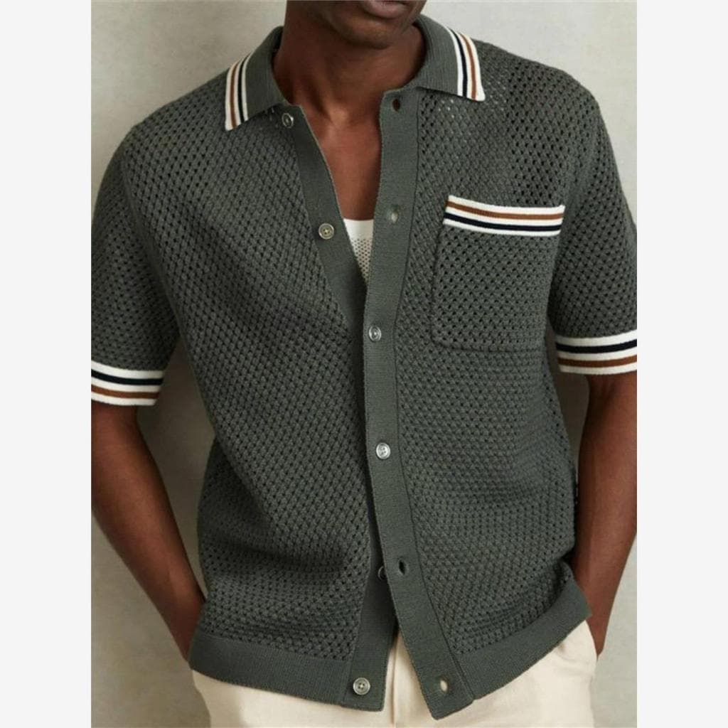 2025 Europa e América Verão Corte Lapela Cardigan De Malha Masculino Casual Camisa Polo De Manga Curta Camiseta Masculin