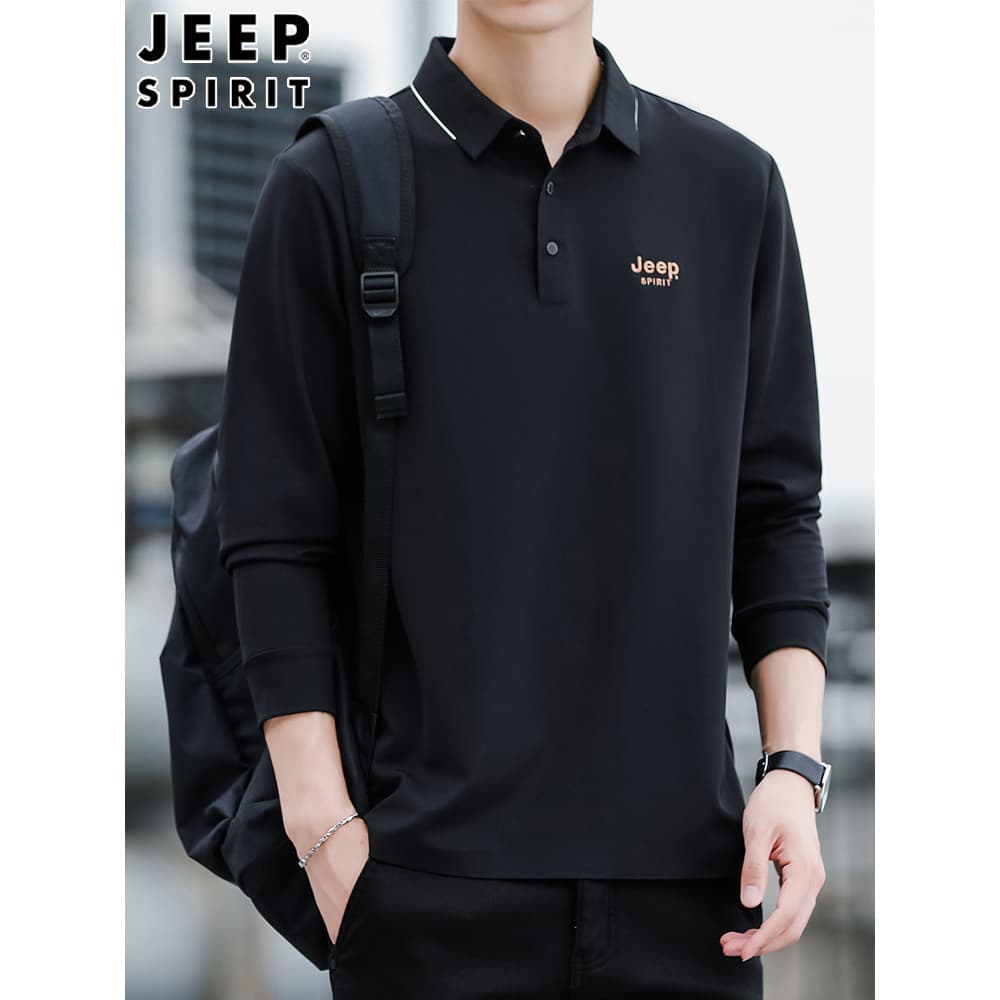 JEEP SPIRIT Camiseta de manga comprida masculina lapela OLO camisa outono novo estilo negócios Casual solto camisa de fu