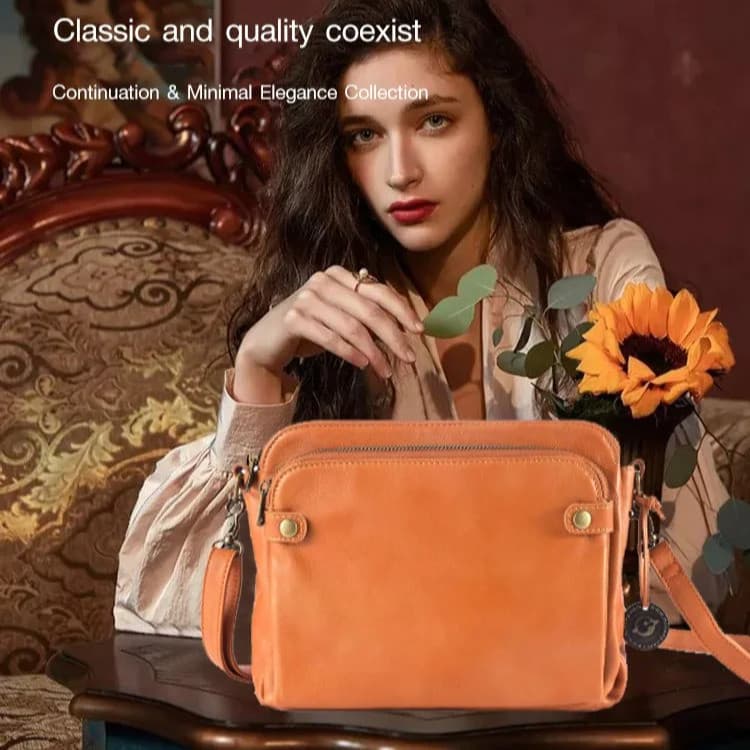 [Multiuso Funcional] Three Layer Leather Crossbody Shoulder/Bolsa Transversal/Camada Tripla/Bolsa Casual