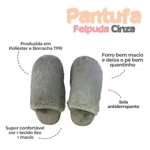 Pantufa Feminina Felpuda Confortavel Cinza Tam 38 39 Aconchegante Inverno