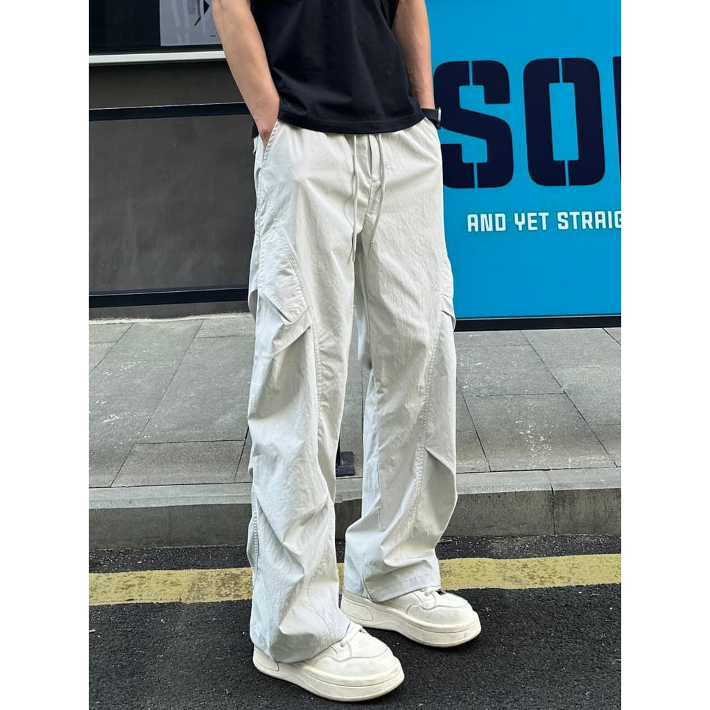 Verão estilo fino calças esportivas de secagem rápida masculino estilo americano plissado rua solta Casual All-Match per