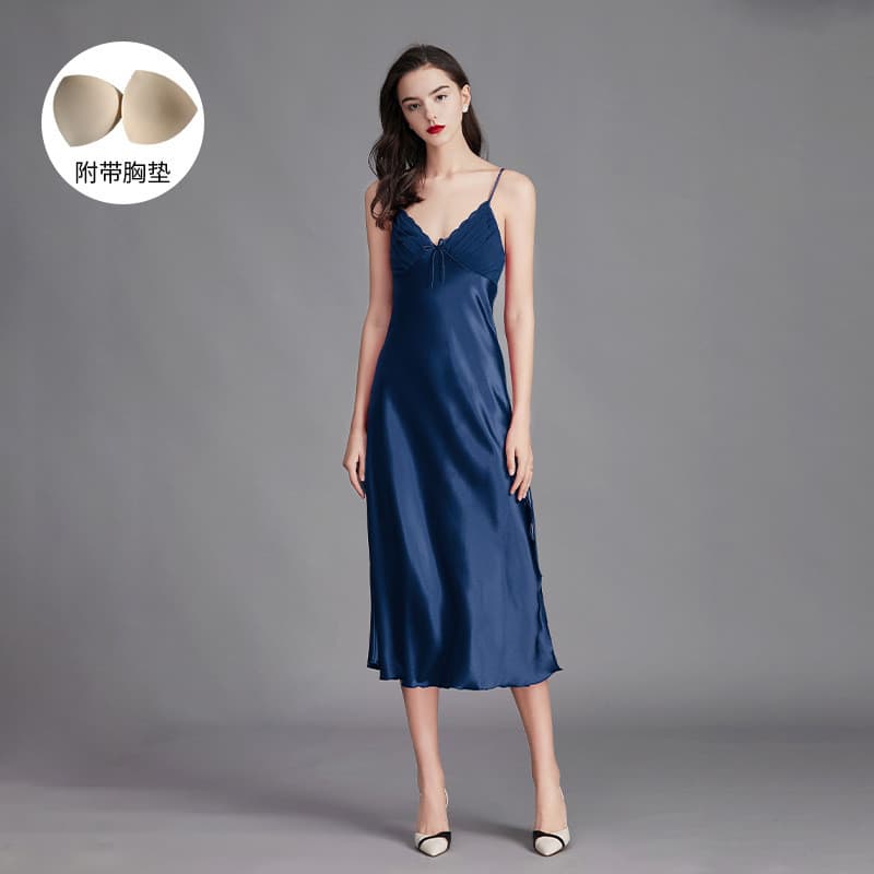 Camisola longa feminina de verão em seda gelada com fenda e laço para uso doméstico 311, da Xiaohongshu, com possibilida