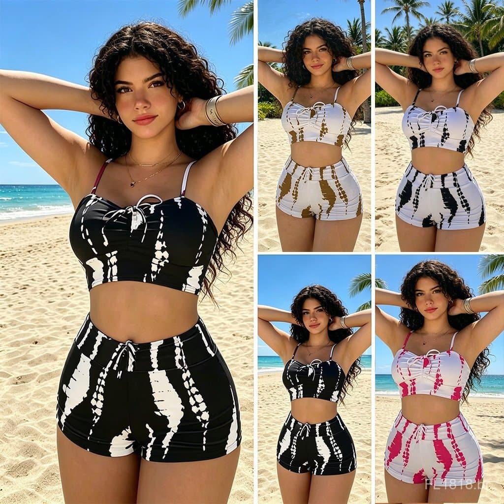 Conjunto de biquíni combinado com shorts, extremamente elástico, perfeito para o verão, praia e piscina, disponível em d
