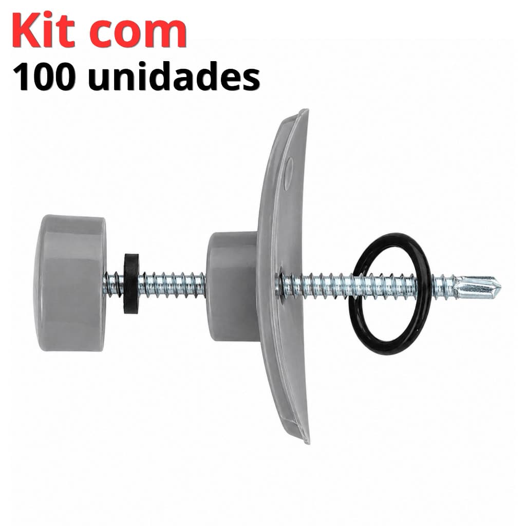 Kit 100 Vedação Fixação Telha PVC Colonial Parafuso Autobrocante Capa Anti Infiltração Telhado Cinza
