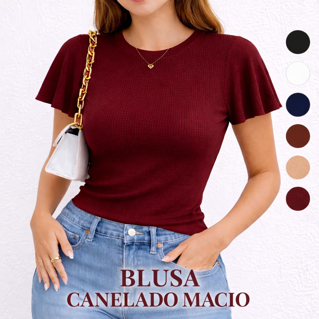 Blusa Feminina Casual Elegante Dia a Dia Canelado Elegante Casual Soltinha  Manga Princesa