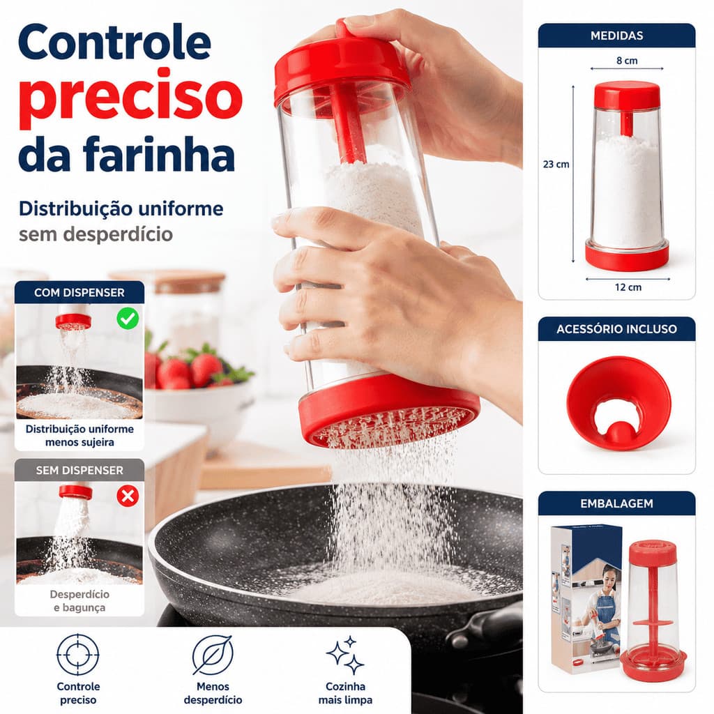 Dispenser Tapioqueira Premium sem Bagunça Peneira Dosadora