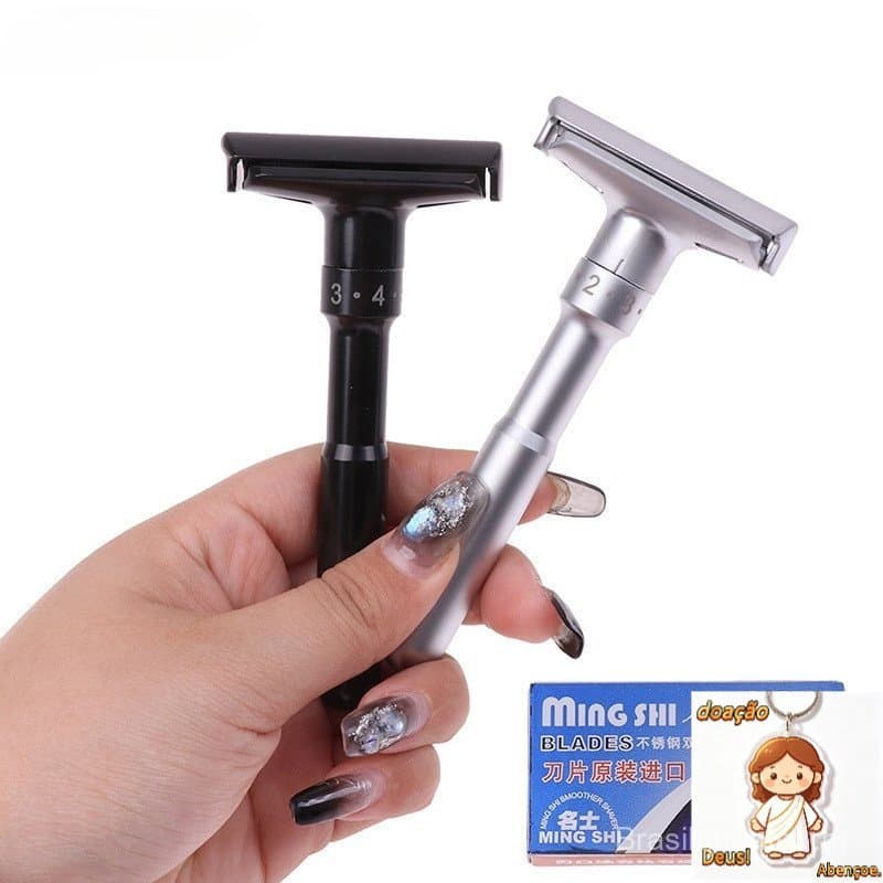 [Homens Barbeador De Borda Dupla Ajustável Barbear Clássico De Segurança Com Lâminas De 5 Pcs [BR]